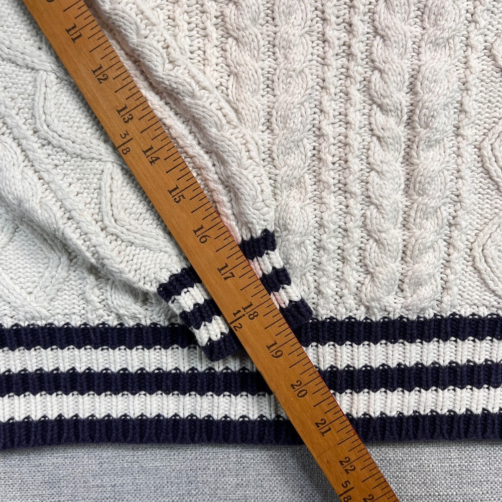 VTG 90s Birch Bros Cable Knit Cricket Sweater Women L White Navy Ivy Tennis Prep - Picture 8 of 9